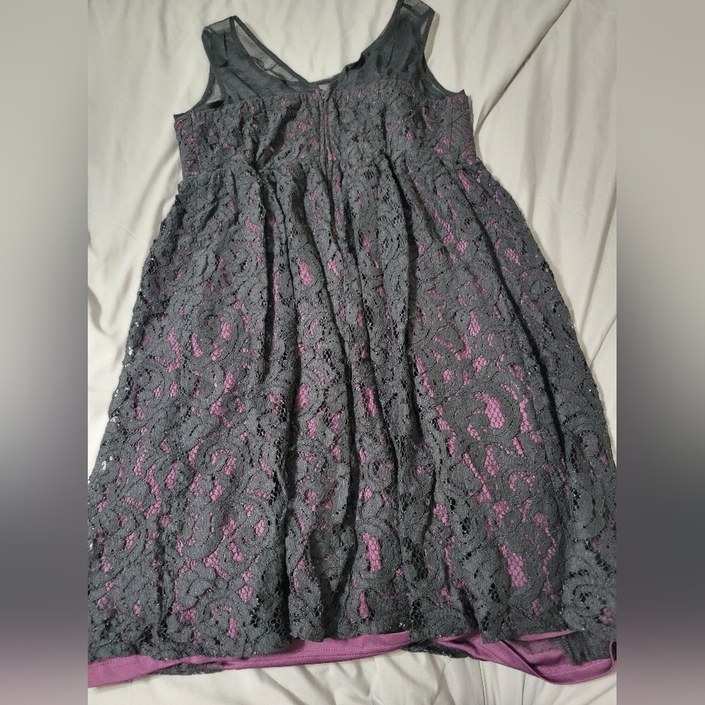 Torrid Black Lace Overlay Purple Fully Lined Dress Size 12 Spaghetti Strap - Picture 8 of 9